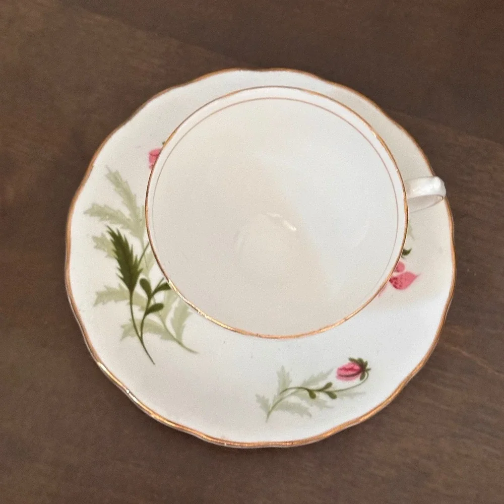 Vintage Colclough Bone China TeaCup Saucer Pink Floral Gold Trim Made in England
